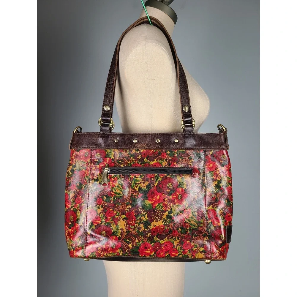 Patricia Nash Golden Rustic Forest Poppy Tote Purse Italian Leather Euro Summer